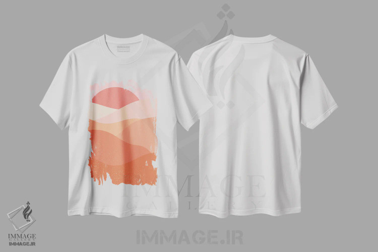 تیشرت سفید طرح دار غروب قرمز پاستلی، آبستره اثر ان شیپ | immage.ir