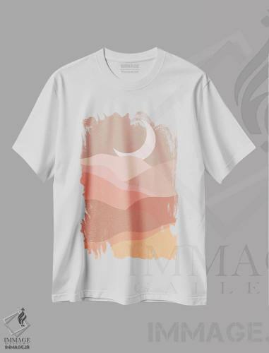 تیشرت سفید طرح دار ماه میانه قرن، آبستره اثر ان شیپ | فروشگاه ایماژ