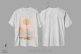 تیشرت سفید طرح دار خورشید کوهستان اقیانوس، آبستره اثر ان شیپ | immage.ir