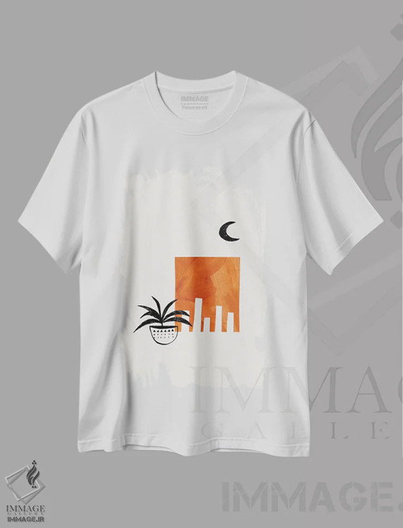 تیشرت سفید طرح دار گیاه آپارتمانی میانه قرن، آبستره اثر ان شیپ | فروشگاه ایماژ