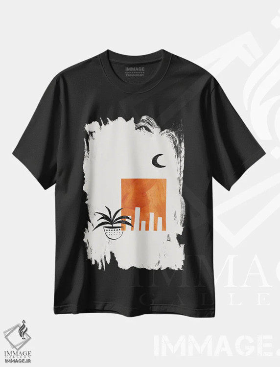 تیشرت مشکی طرح دار گیاه آپارتمانی میانه قرن، آبستره اثر ان شیپ | immage.ir
