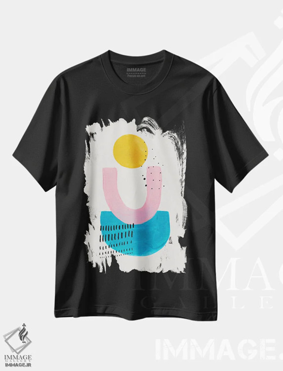 تیشرت مشکی طرح دار خورشید صورتی اقیانوس، آبستره اثر ان شیپ | فروشگاه ایماژ