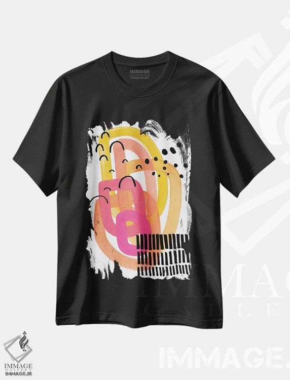 تیشرت مشکی طرح دار مهمانی محله فانکی دهه ۷۰ میلادی، آبستره اثر ان شیپ | immage.ir