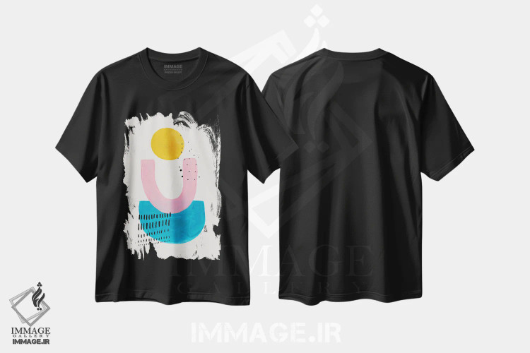 تیشرت مشکی طرح دار خورشید صورتی اقیانوس، آبستره اثر ان شیپ | فروشگاه ایماژ