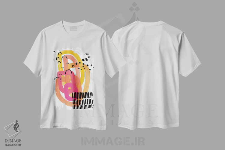 تیشرت سفید طرح دار مهمانی محله فانکی دهه ۷۰ میلادی، آبستره اثر ان شیپ | فروشگاه ایماژ