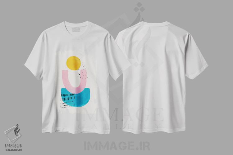 تیشرت سفید طرح دار خورشید صورتی اقیانوس، آبستره اثر ان شیپ | immage.ir