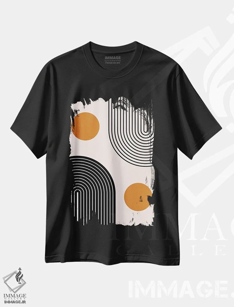 تیشرت مشکی طرح دار خطوط تو در توی میانه قرن دوگانه اثر ان شیپ | فروشگاه ایماژ