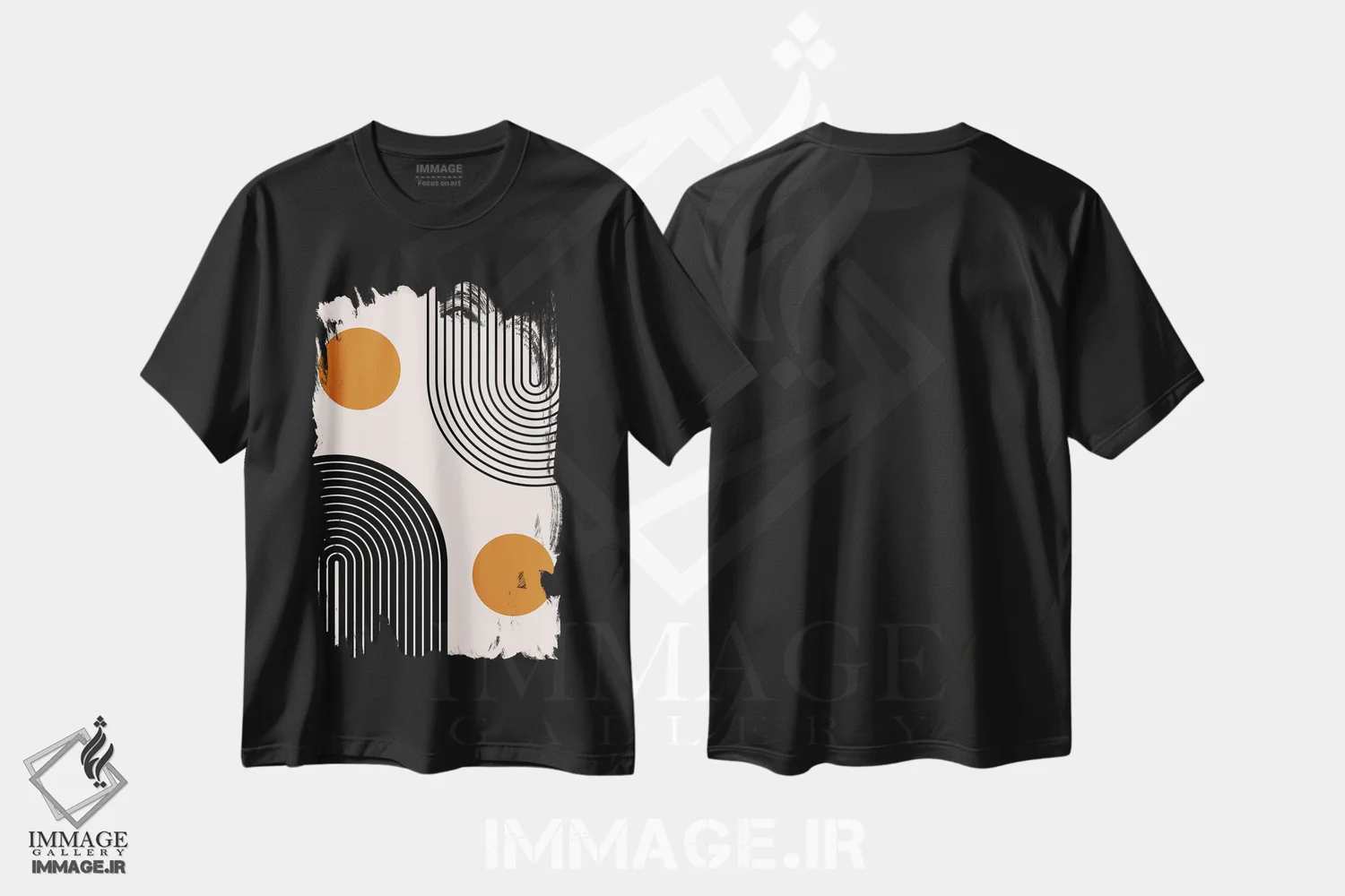 تیشرت مشکی طرح دار خطوط تو در توی میانه قرن دوگانه اثر ان شیپ | فروشگاه ایماژ