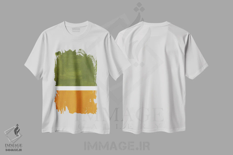 تیشرت سفید طرح دار بازآفرینی روتکو زیتونی و خاکی اثر ان شیپ | فروشگاه ایماژ