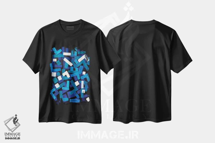تیشرت مشکی طرح دار جاز آبی، آبستره اثر ان شیپ | فروشگاه ایماژ