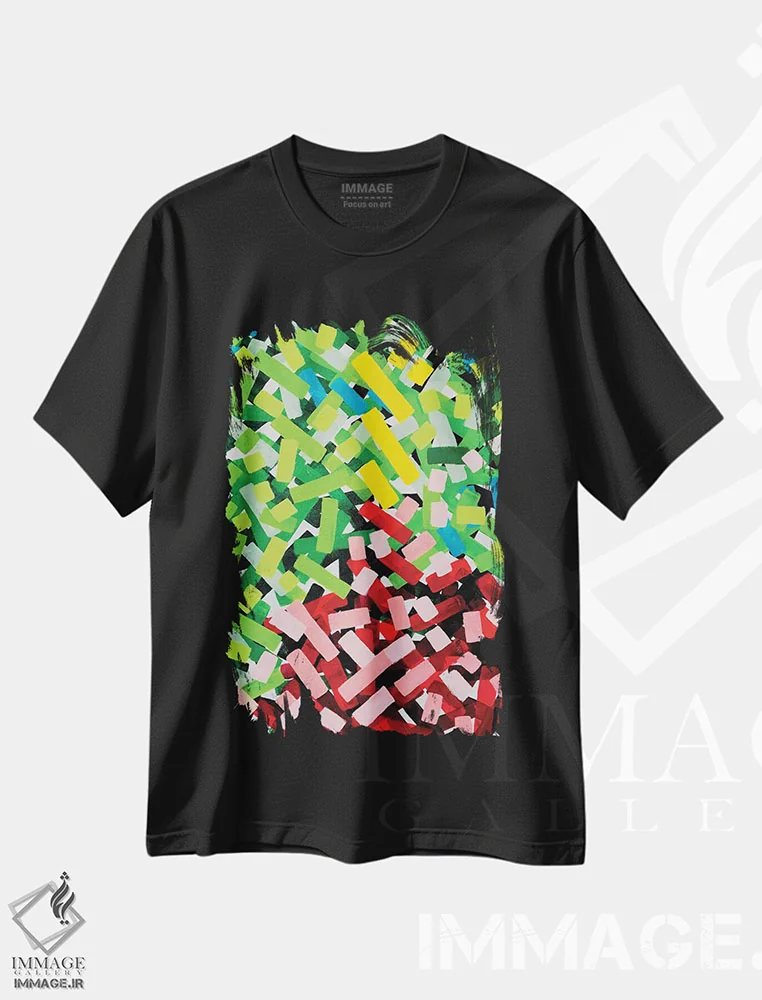 تیشرت مشکی طرح دار رزها در باغچه، آبستره اثر ان شیپ | immage.ir