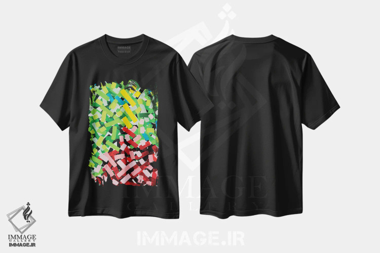 تیشرت مشکی طرح دار رزها در باغچه، آبستره اثر ان شیپ | immage.ir