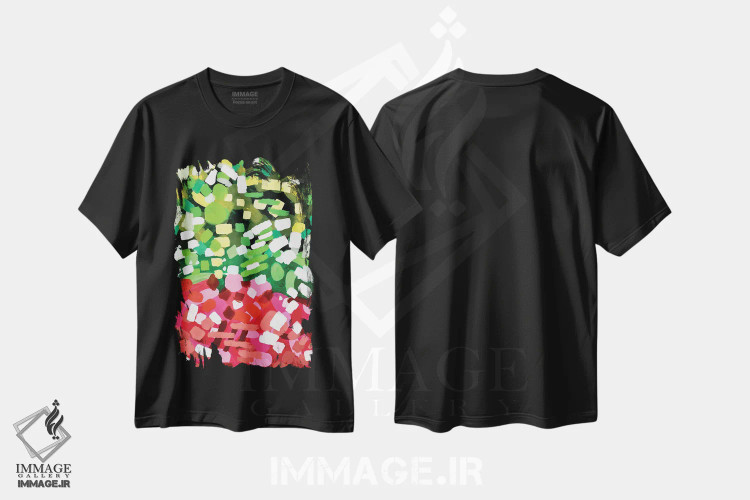 تیشرت مشکی طرح دار شکوفایی بهار، آبستره اثر ان شیپ | فروشگاه ایماژ