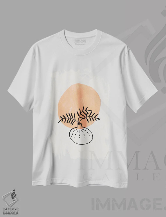 تیشرت سفید طرح دار گلدان گل مینیمال، آبستره اثر ان شیپ | فروشگاه ایماژ