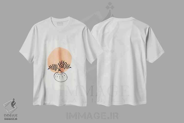 تیشرت سفید طرح دار گلدان گل مینیمال، آبستره اثر ان شیپ | فروشگاه ایماژ