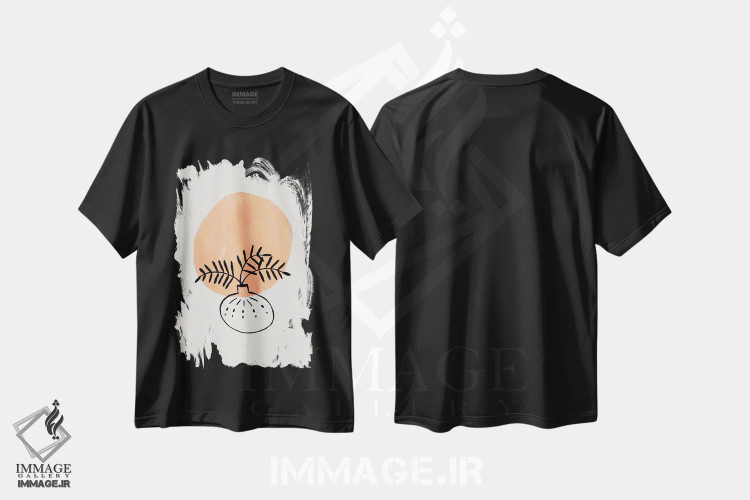 تیشرت مشکی طرح دار گلدان گل مینیمال، آبستره اثر ان شیپ | immage.ir