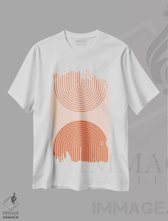 تیشرت سفید طرح دار دو رنگین کمان میان سده ای اثر ان شیپ | فروشگاه ایماژ