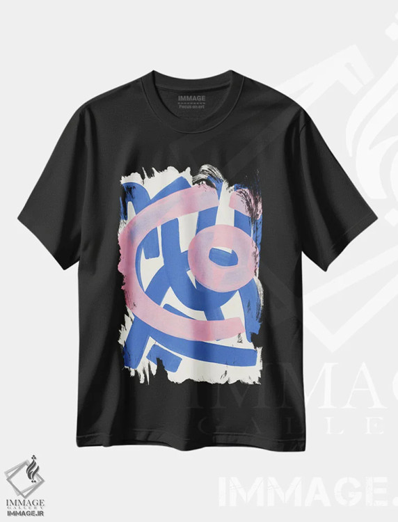 تیشرت مشکی طرح دار صورتی قبیله ای، آبستره اثر ان شیپ | immage.ir