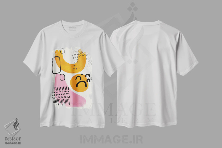تیشرت سفید طرح دار یتی صورتی، آبستره اثر ان شیپ | immage.ir