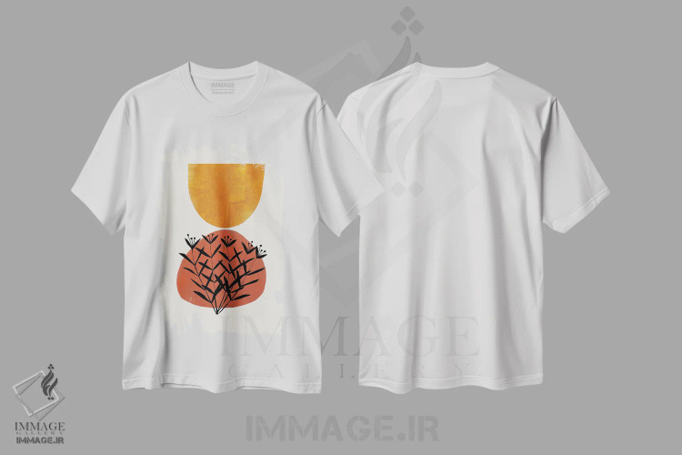 تیشرت سفید طرح دار درو پاییزی، آبستره اثر ان شیپ | فروشگاه ایماژ