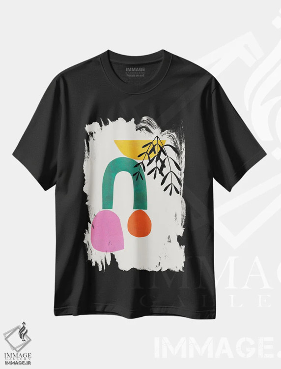تیشرت مشکی طرح دار باغ شکوفا، آبستره اثر ان شیپ | فروشگاه ایماژ