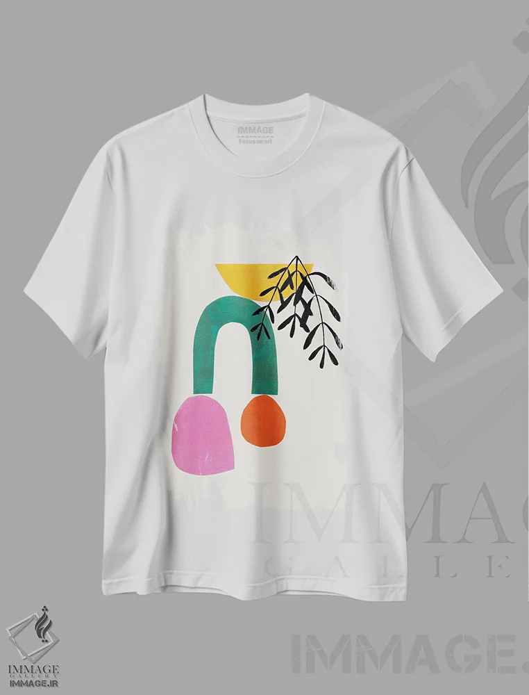 تیشرت سفید طرح دار باغ شکوفا، آبستره اثر ان شیپ | immage.ir