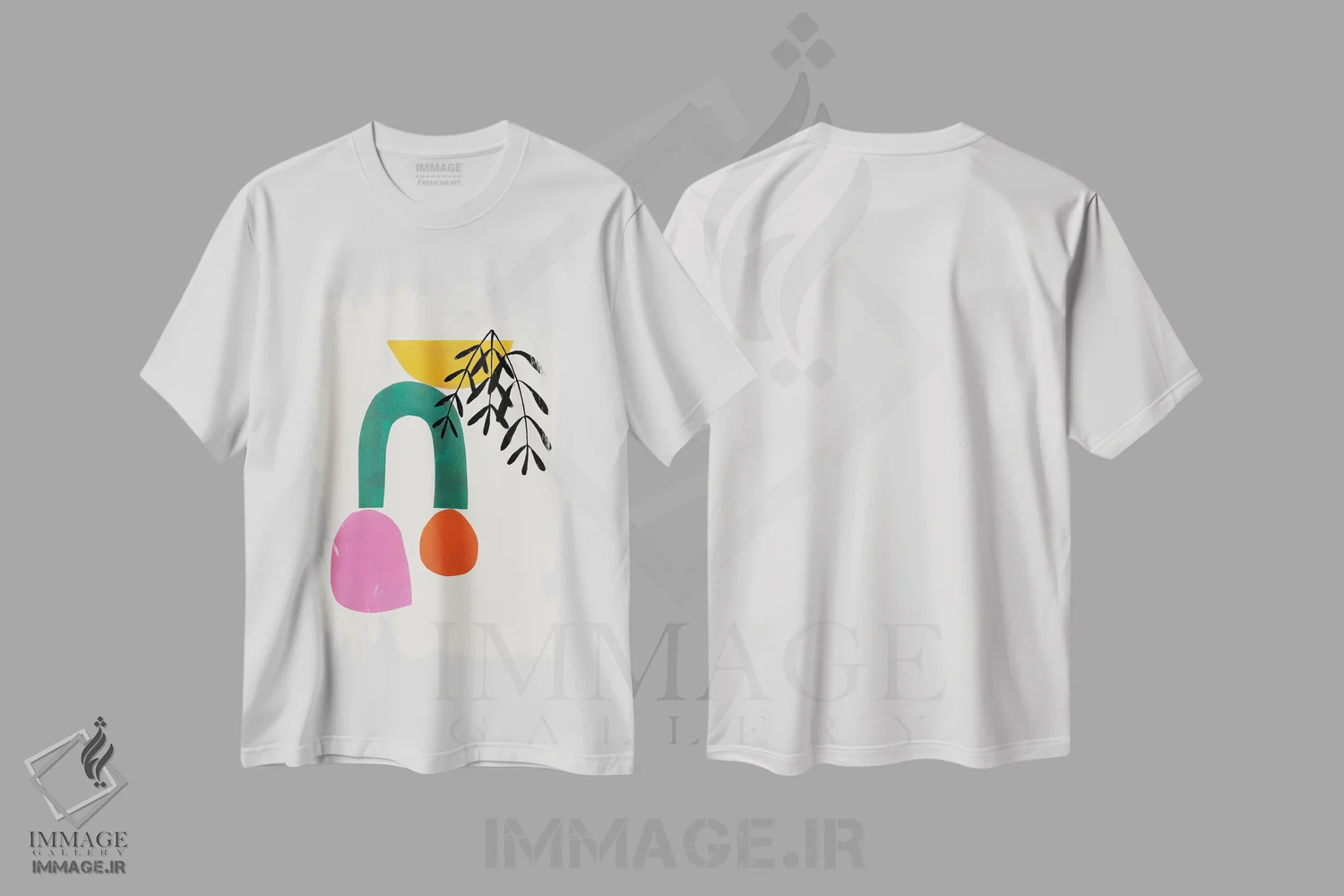 تیشرت سفید طرح دار باغ شکوفا، آبستره اثر ان شیپ | immage.ir