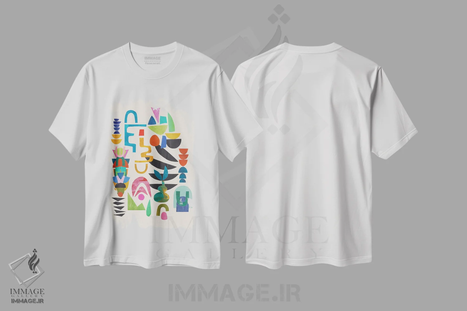 تیشرت سفید طرح دار هرگز متوقف نشو، آبستره اثر ان شیپ | فروشگاه ایماژ