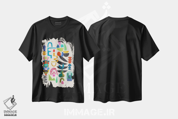تیشرت مشکی طرح دار هرگز متوقف نشو، آبستره اثر ان شیپ | immage.ir
