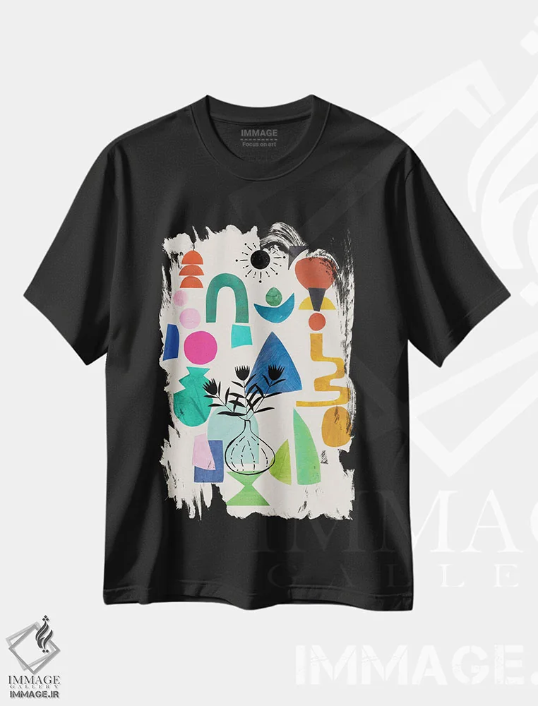 تیشرت مشکی طرح دار برای همیشه ماندگار، آبستره اثر ان شیپ | فروشگاه ایماژ