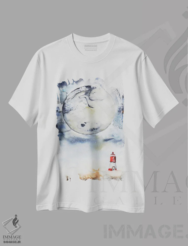 تیشرت سفید طرح دار گربهٔ ماه، مدیوم اثر اوگنیا اسمیرنوا | فروشگاه ایماژ