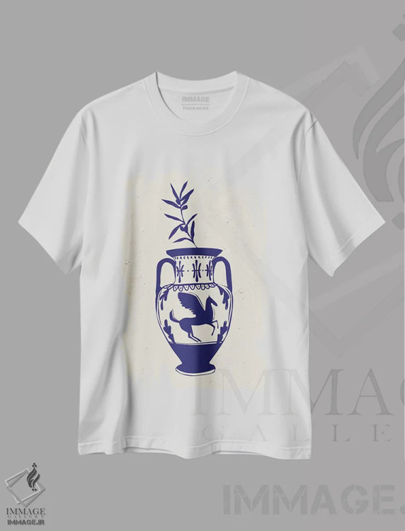 تیشرت سفید طرح دار گلدان یونانی، تزئینی اثر اوگنیا اسمیرنوا | immage.ir