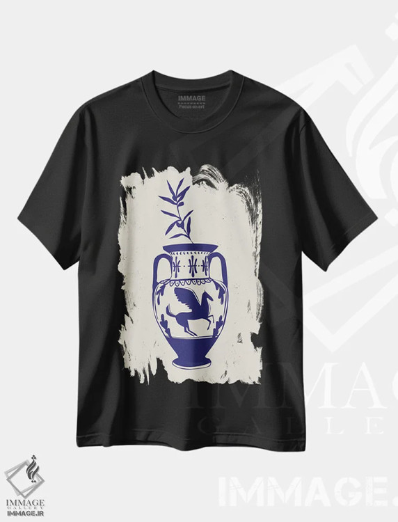 تیشرت مشکی طرح دار گلدان یونانی، تزئینی اثر اوگنیا اسمیرنوا | فروشگاه ایماژ