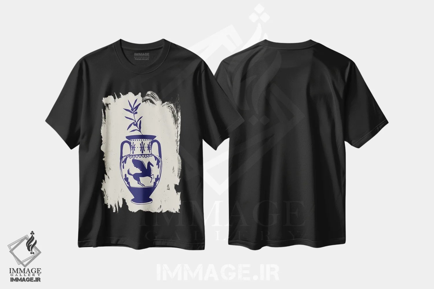 تیشرت مشکی طرح دار گلدان یونانی، تزئینی اثر اوگنیا اسمیرنوا | فروشگاه ایماژ