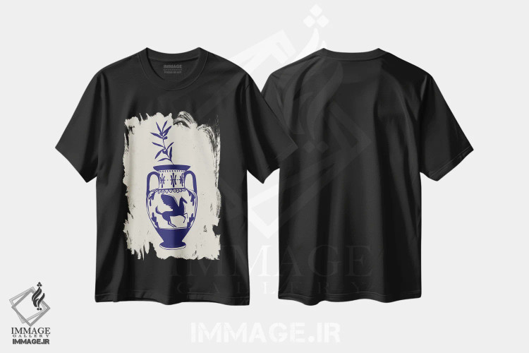 تیشرت مشکی طرح دار گلدان یونانی، تزئینی اثر اوگنیا اسمیرنوا | فروشگاه ایماژ