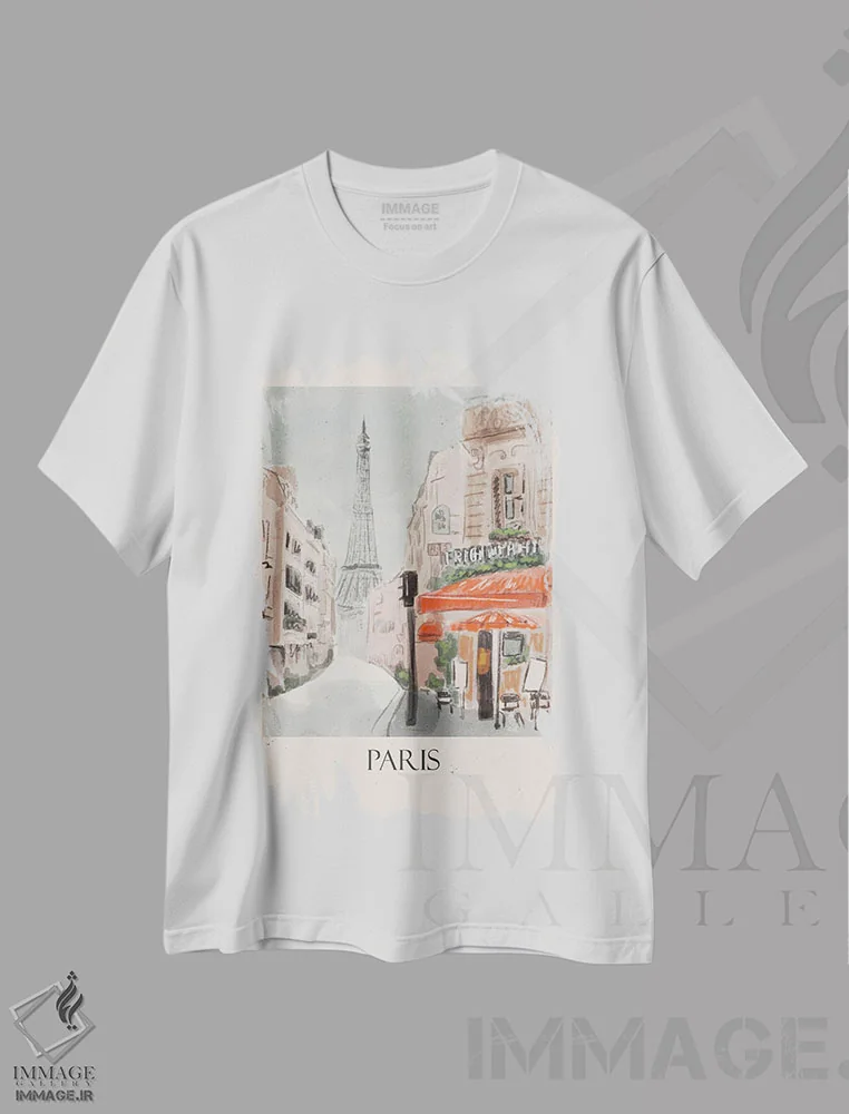 تیشرت سفید طرح دار به پاریس خوش آمدید، مدیوم اثر اوگنیا اسمیرنوا | فروشگاه ایماژ