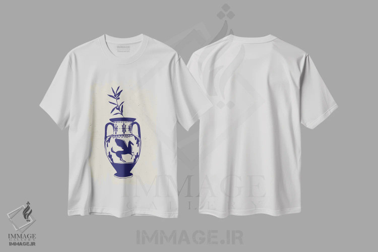 تیشرت سفید طرح دار گلدان یونانی، تزئینی اثر اوگنیا اسمیرنوا | immage.ir