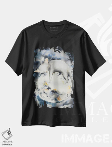 تیشرت مشکی طرح دار خوابیدن روی ماه، مدیوم اثر اوگنیا اسمیرنوا | فروشگاه ایماژ