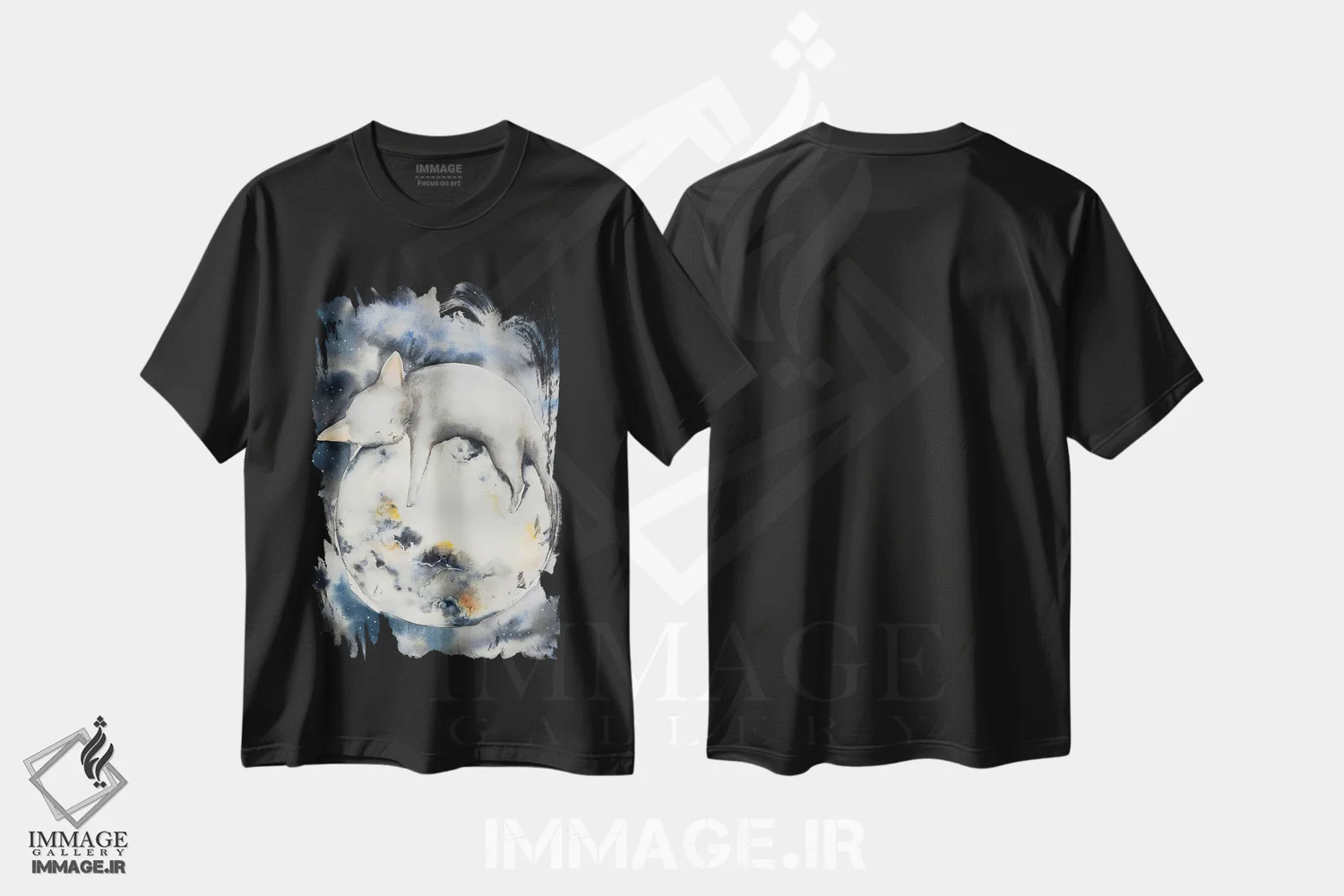 تیشرت مشکی طرح دار خوابیدن روی ماه، مدیوم اثر اوگنیا اسمیرنوا | فروشگاه ایماژ