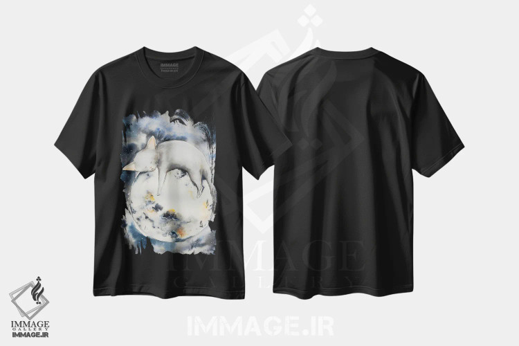 تیشرت مشکی طرح دار خوابیدن روی ماه، مدیوم اثر اوگنیا اسمیرنوا | فروشگاه ایماژ