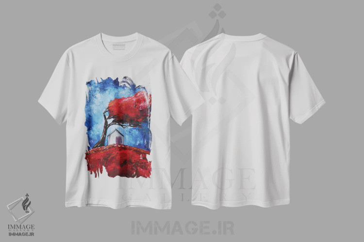 تیشرت سفید طرح دار زیر درخت سرخ، مدیوم اثر اوگنیا اسمیرنوا | immage.ir