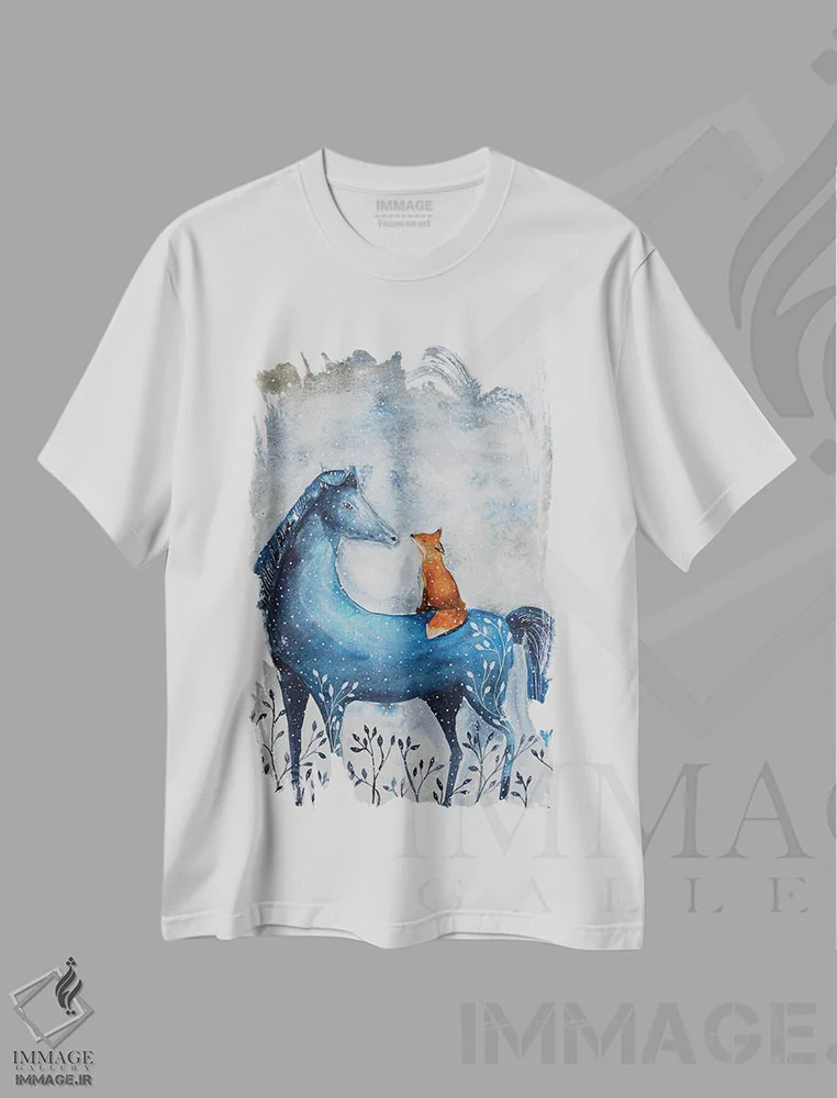 تیشرت سفید طرح دار اسب آبی، مدیوم اثر اوگنیا اسمیرنوا | فروشگاه ایماژ