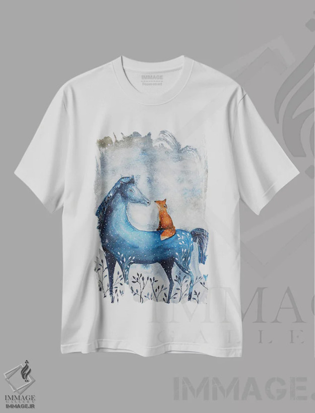 تیشرت سفید طرح دار اسب آبی، مدیوم اثر اوگنیا اسمیرنوا | فروشگاه ایماژ