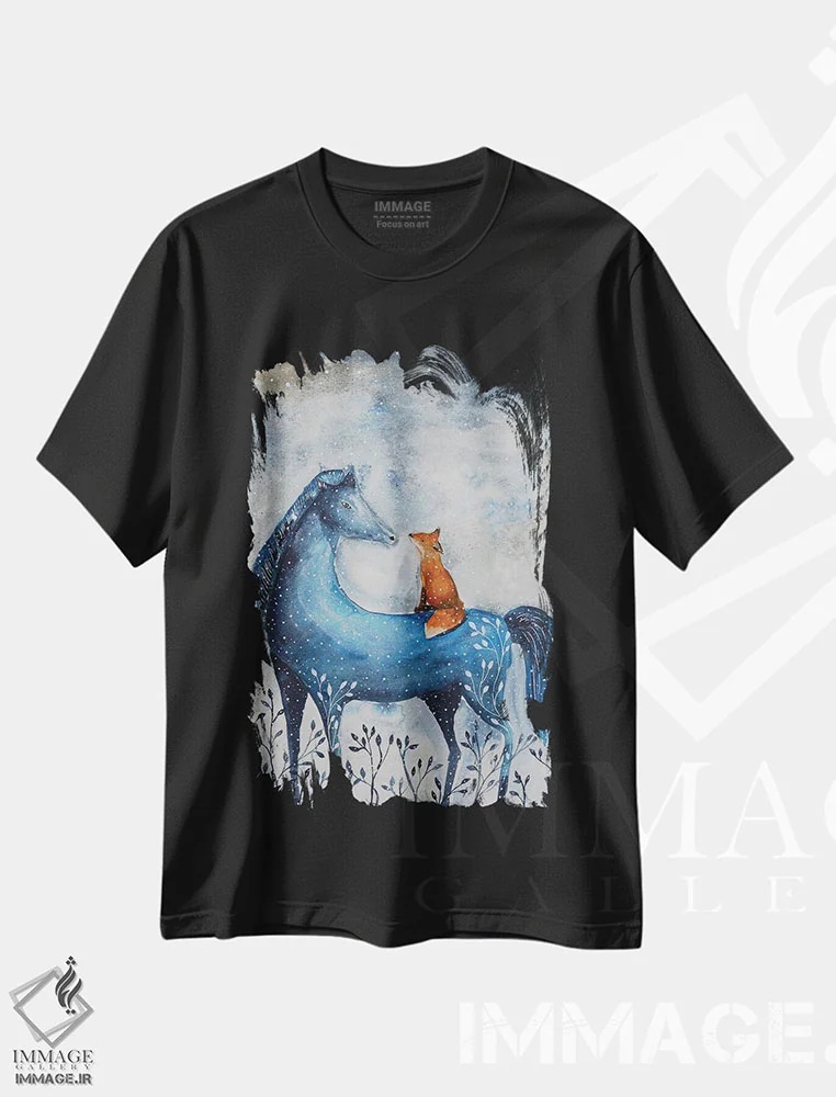 تیشرت مشکی طرح دار اسب آبی، مدیوم اثر اوگنیا اسمیرنوا | immage.ir