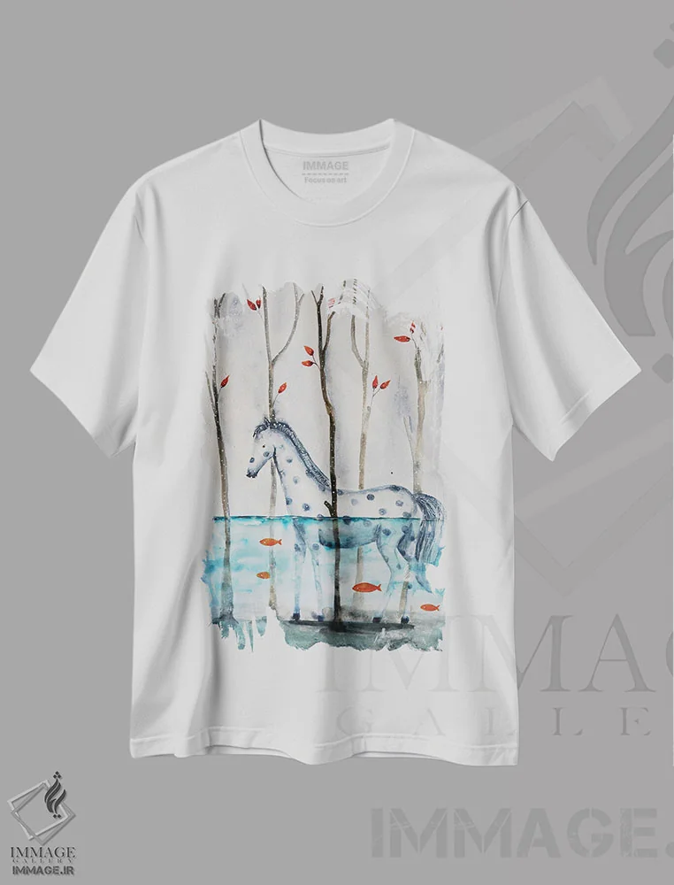 تیشرت سفید طرح دار اسب زمستانی، مدیوم اثر اوگنیا اسمیرنوا | immage.ir