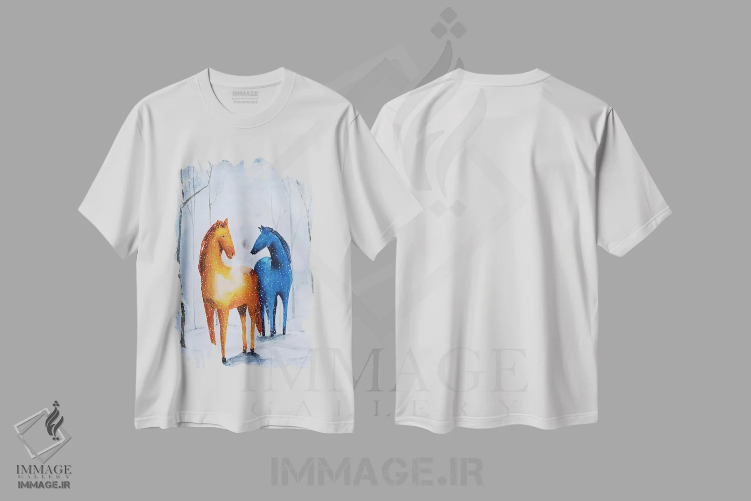 تیشرت سفید طرح دار در جنگل زمستانی، مدیوم اثر اوگنیا اسمیرنوا | فروشگاه ایماژ
