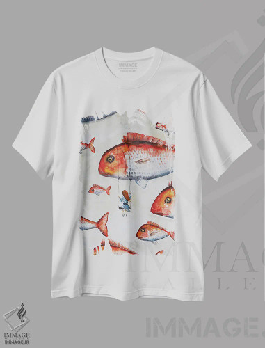 تیشرت سفید طرح دار روی تاب، مدیوم اثر اوگنیا اسمیرنوا | فروشگاه ایماژ