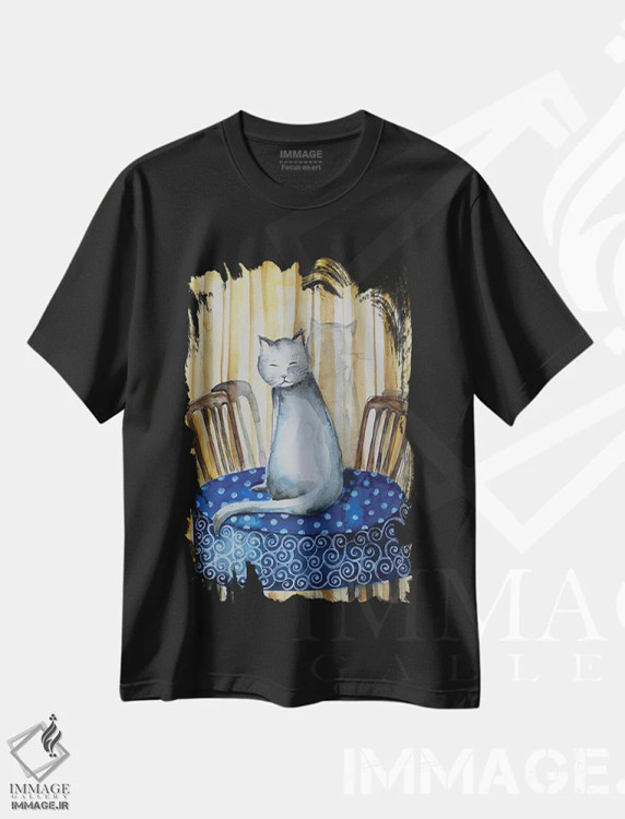 تیشرت مشکی طرح دار گربه، مدیوم اثر اوگنیا اسمیرنوا | immage.ir