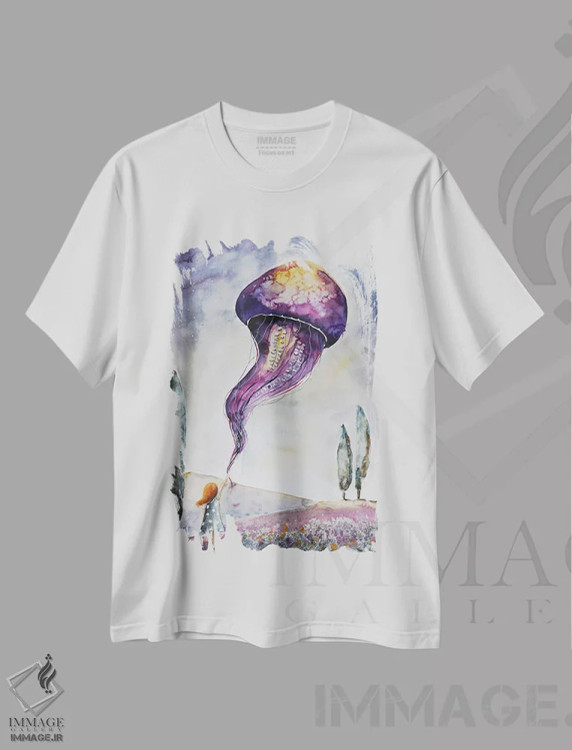 تیشرت سفید طرح دار عروس دریایی بنفش، مدیوم اثر اوگنیا اسمیرنوا | immage.ir