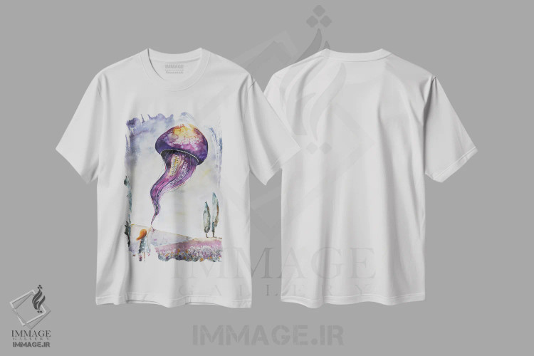 تیشرت سفید طرح دار عروس دریایی بنفش، مدیوم اثر اوگنیا اسمیرنوا | immage.ir